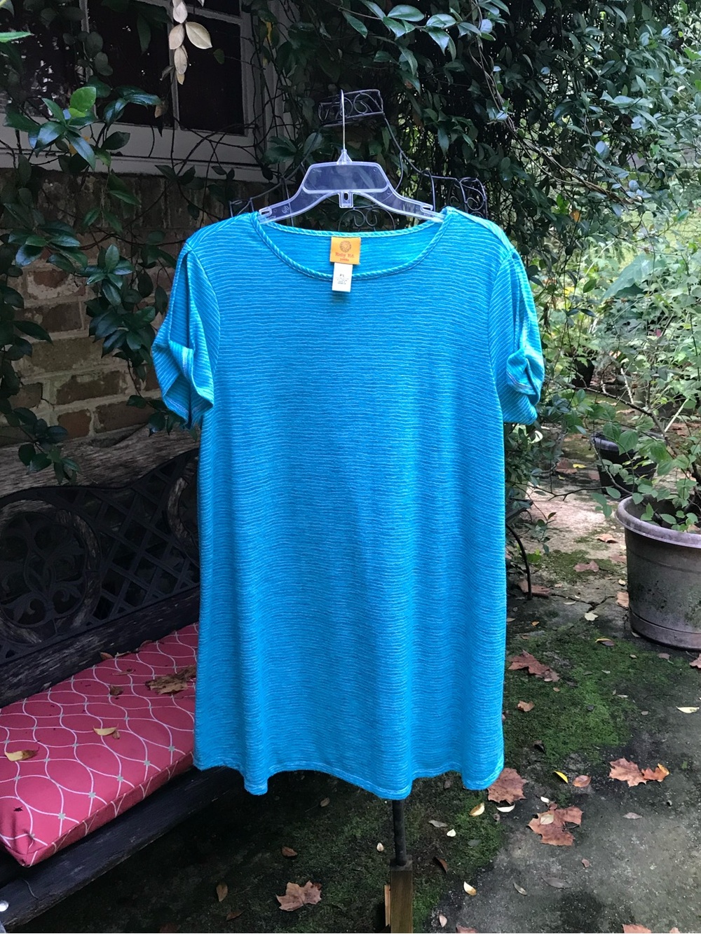 Ruby Rd- TURQUOISE STRIPE SHIFT DRESS- Size Petite Large- EUC